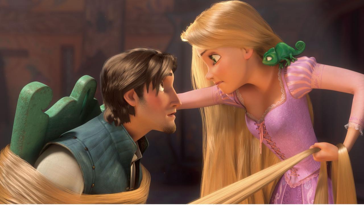 In the movie, Rapunzel falls in love with the scallywag Flynn.