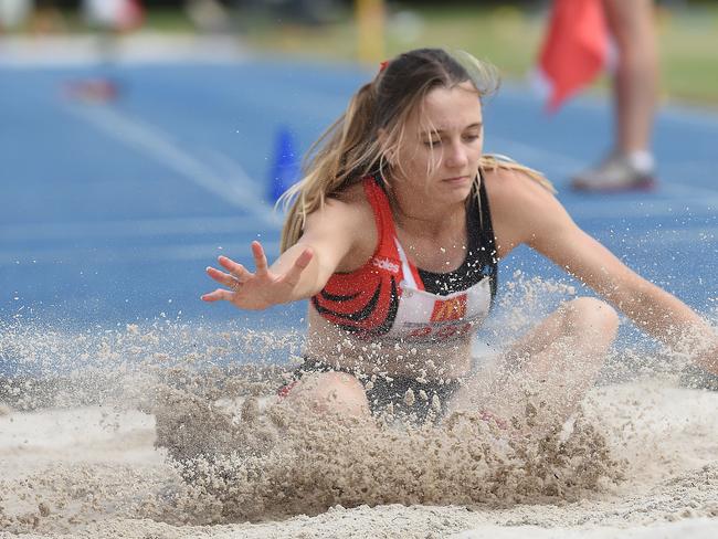 South Coast Little Athletics Titles at Pizzey Park in Miami. Girls U15 triple jump contestants. Tiani Hogan from Tweed Lac. . Picture: Lawrence Pinder