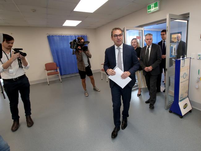 South Australian Premier Steven Marshall opens a new Covid-19 clinic at the Mount Barker Hospital in Adelaide. Picture: AAP