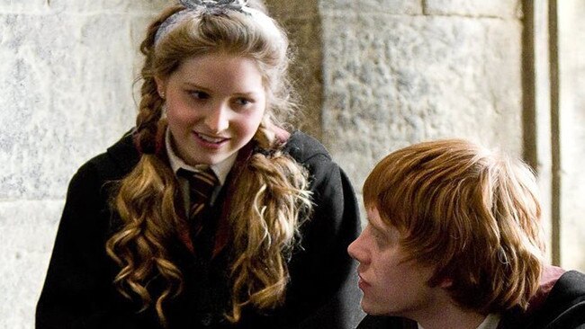 Jessie Cave in a scene with Rupert Grint in Harry Potter.