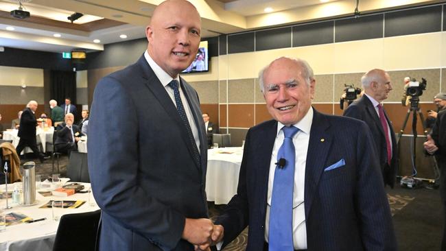 Leader of the Opposition Peter Dutton and former prime minister John Howard at the National Press Club in June last year.