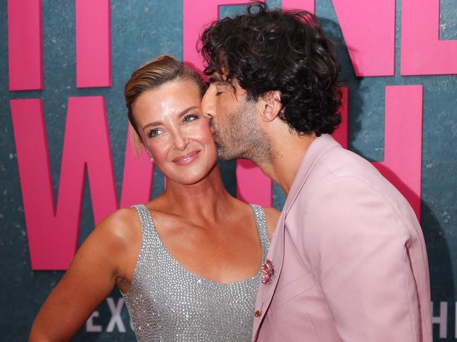 US actor Justin Baldoni kisses his wife Emily Baldoni at the New York premiere of It Ends With Us in New York, in August 2024. Picture: Charly Triballeau/AFP