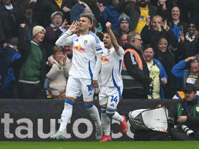 Leeds’ 6-0 win over Stoke has secured their spot back in the Premier League. Picture: Michael Regan/Getty Images