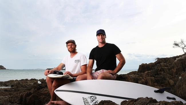 Local’s the Hollmer-Cross brothers were invited to compete at Redbull Cape Fear big wave surfing event at Shipsterns Bluff. Picture: Nikki Davis-Jones