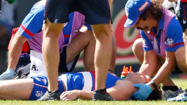 The shocking scene during a March JLT Community Series clash when Picken was knocked out. Picture: Getty Images