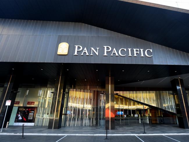 The Pan Pacific Melbourne Hotel at 2 Convention Centre Place, South Wharf. Picture: Andrew Henshaw