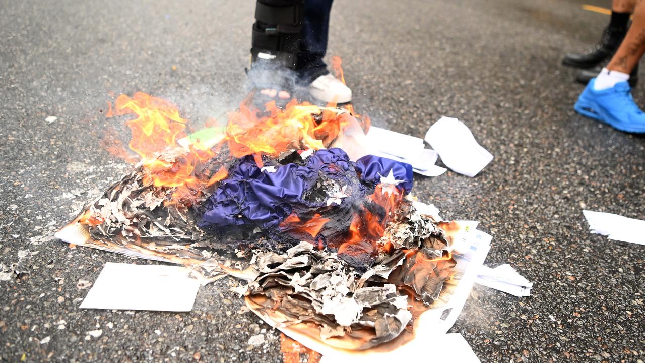 The protest coincides with a public holiday commemorating Queen Elizabeth II. Picture: NCA NewsWire / Dan Peled