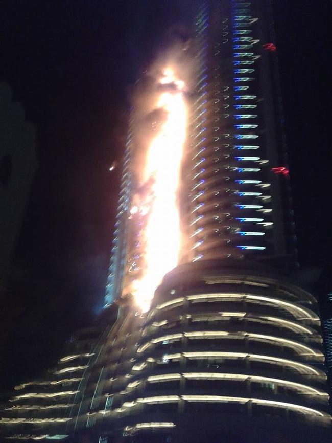 Heavy smoke and debris littered the city during a high-rise building fire in Dubai as revellers celebrated New Year’s Eve in 2015. Picture: Geoffrey Schuhkraft