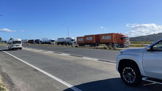 Trucks on the motorway after the incident. Picture: Savannah Pocock