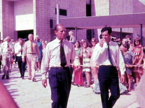 Prince Philip with Darwin Community College principal Dr Joseph Flint at the opening of the college in March 1974. Picture: NT NEWS