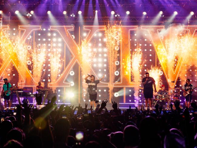 Bruno Mars on stage at Rod Laver Arena. Pic: Live Nation