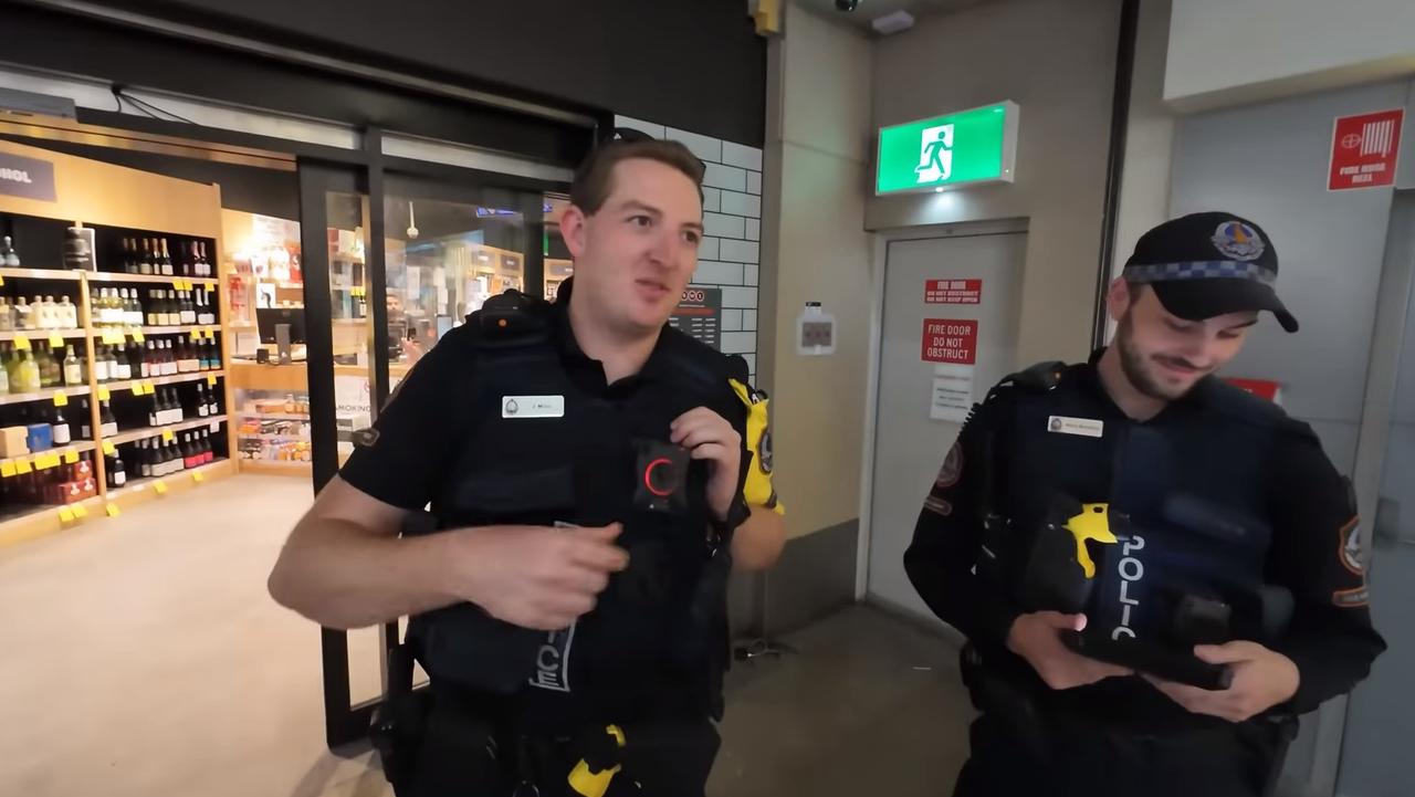 Spanian and his local guides assess the extensive surveillance, including CCTV stations and liquor restrictions, around Alice Springs. Picture: Spanian/ YouTube