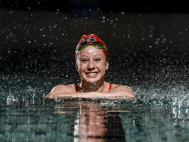 Emily White, 14 yr old champion swimmer. Norwood Swim Club24th may 2018. AAP Roy VanDerVegt