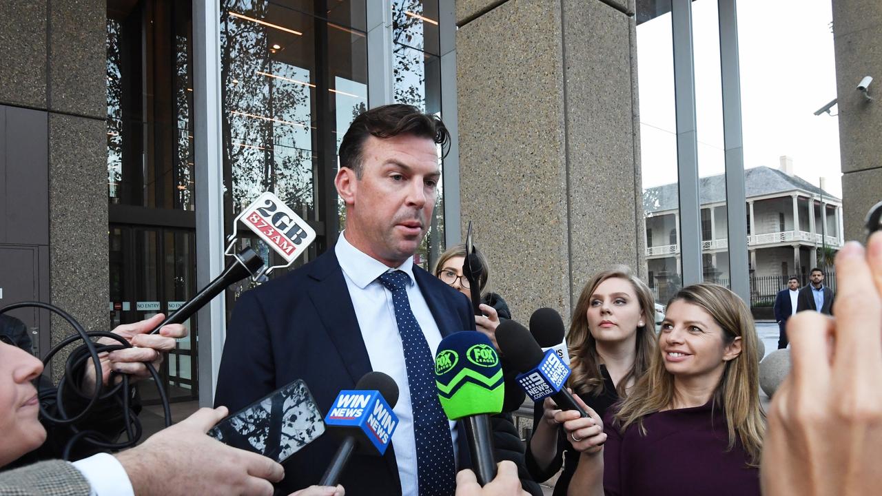 Rugby League Players Association CEO Ian Prendergast addresses the media outside the Federal Court in Sydney