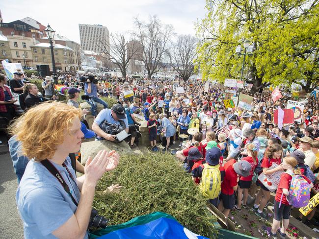 Climate strike rally in Hobart. Picture: RICHARD JUPE