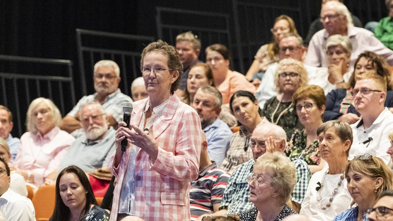 Clifford Gardens shop owner Sandra Flack details her experience with crime at the Toowoomba Community Safety Forum at Empire Theatres, Wednesday, February 15, 2023. Picture: Kevin Farmer