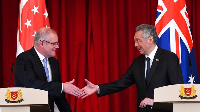 Prime Minister Scott Morrison with his Singaporean counterpart Lee Hsien Loong.