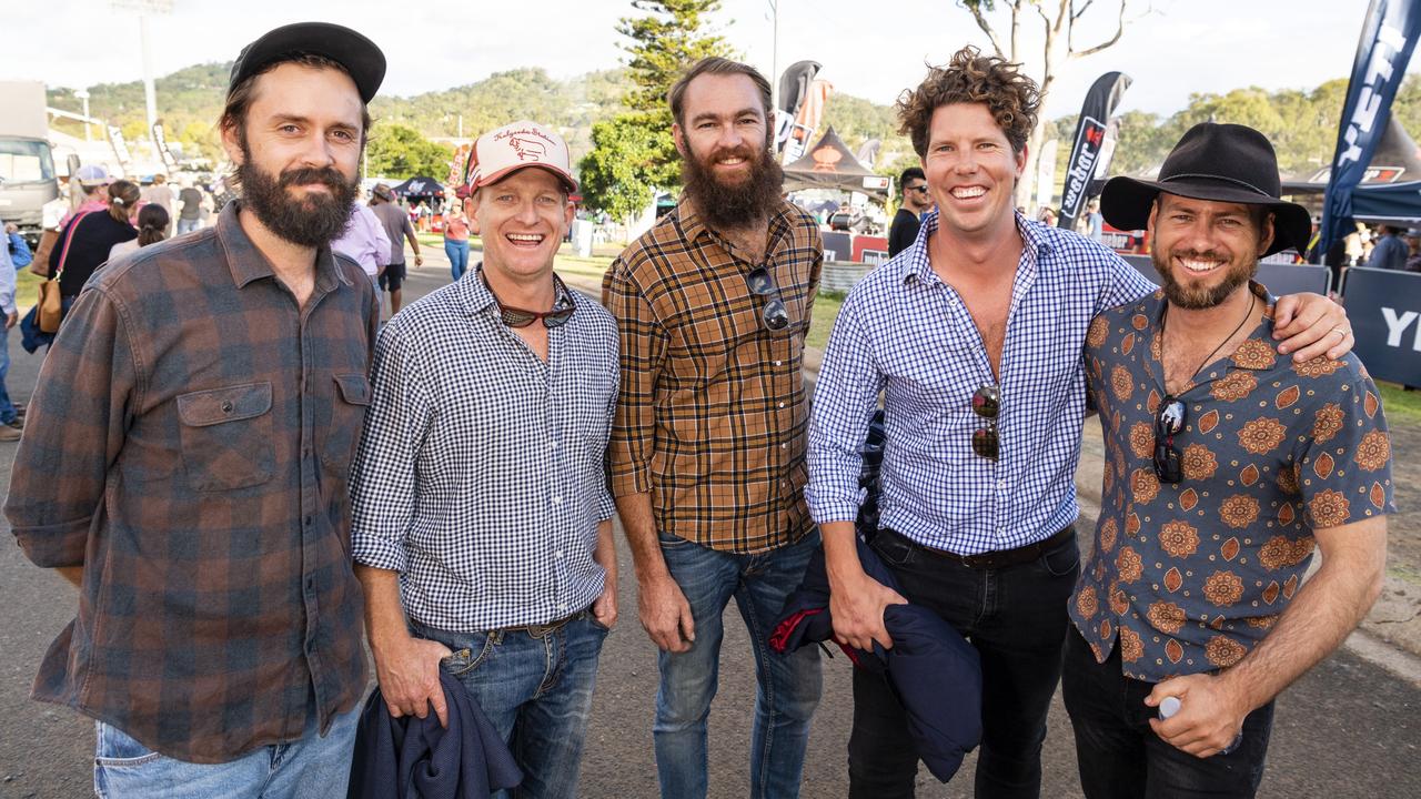 At Meatstock are (from left) Nick Ferrier, Nikko Lord, Edward Homer, Rolly Dean and Ben Mott at Toowoomba Showgrounds, Friday, April 8, 2022. Picture: Kevin Farmer