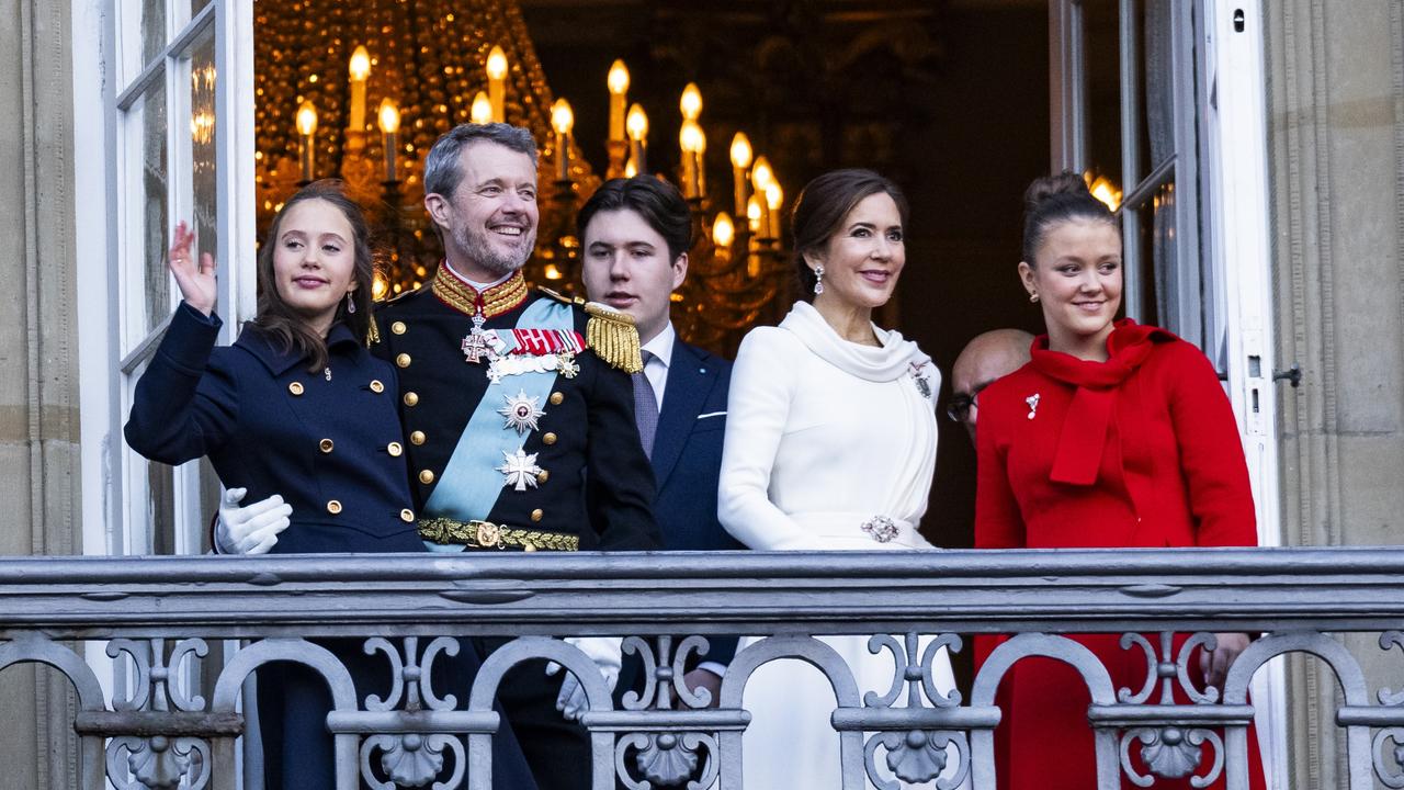 King Frederik X with Queen Mary, Crown Prince Christian, Princess Isabella and Princess Josephine on January 14. Picture: Martin Sylvest Andersen/Getty Images