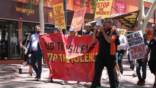 Hundreds took to streets of Alice Springs to march against domestic violence on Tuesday. Picture: Gera Kazakov