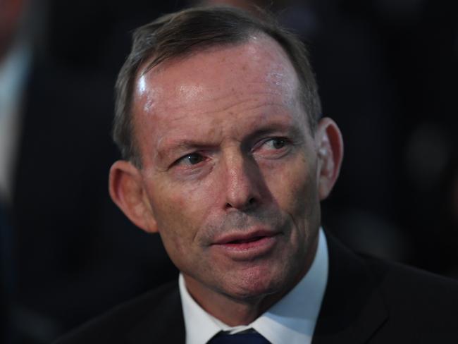 Former Australian Prime Minister Tony Abbott attends the official opening of the Sir John Monash Centre at the Australian National Memorial at Villers-Bretonneux, Tuesday, April 24, 2018. Mr Turnbull is in France to commemorate ANZAC Day. (AAP Image/Lukas Coch) NO ARCHIVING