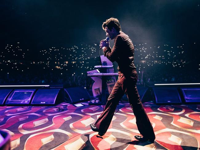 Brandon Flowers of The Killers performing at the Rebel Diamonds concert at Queensland Country Bank Stadium in Townsville on Saturday night in the first of six Australian concerts. Picture: Supplied