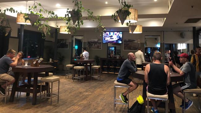 Social distancing at Hotel Steyne, Manly, with tables now further apart. Picture: Julie Cross