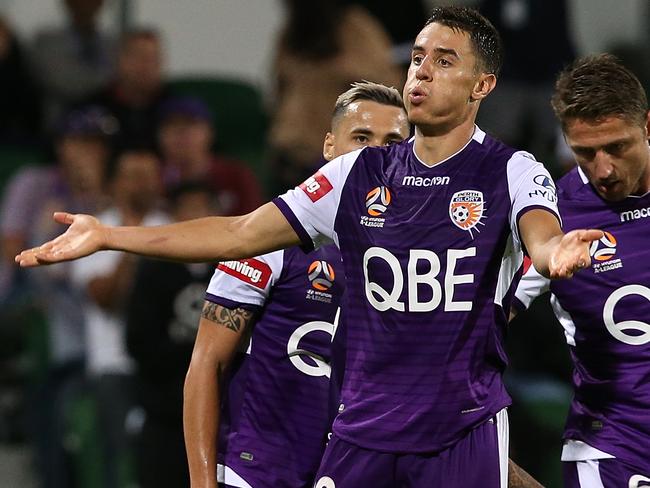 PERTH, AUSTRALIA - DECEMBER 08: Chris Ikonomidis of the Glory celebrates a goal during the round seven A-League match between the Perth Glory and Melbourne City at nib Stadium on December 08, 2018 in Perth, Australia. (Photo by Paul Kane/Getty Images)