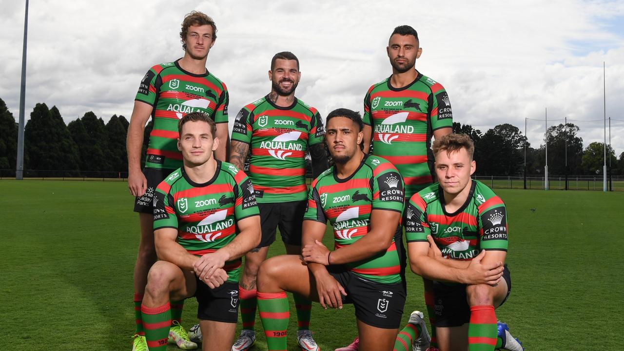 South Sydney’s homegrown grand final stars: Campbell Graham, Adam Reynolds, Alex Johnston, Cameron Murray Keaon Koloamatangi and Blake Taaffe. Picture: Sunny Brar