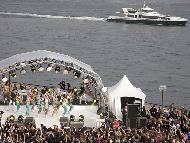 A ferry passes by as Katy Perry performs for 