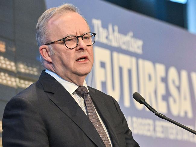 ADELAIDE, AUSTRALIA - NewsWire Photos FEBRUARY 21, 2025: The Prime Minister, Anthony Albanese delivers a speech at the Building a Bigger, Better SA Forum. Picture: NewsWire / Brenton Edwards