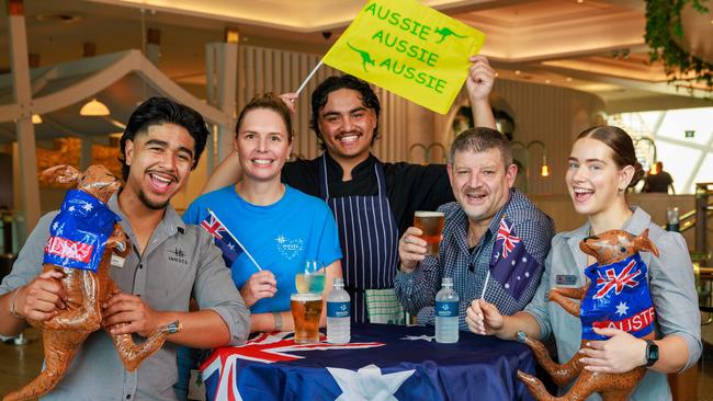 Jian Clavijo, Catherine Fogarty, Denzel Smith, David Garcia and Bianca Presdee will be ready to party at West Leagues Club on Australia Day. Picture: Justin Lloyd