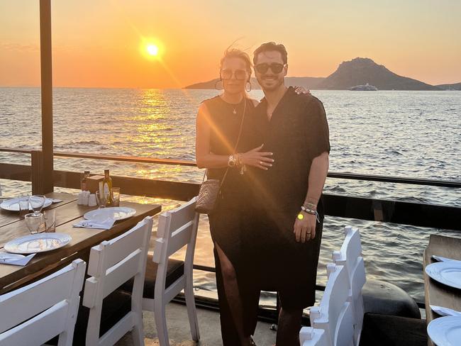 Sydney interior designer Janelle “Nellie” Tilley, 58, pictured on holiday in Turkey with Paris Saint, 34. Tilley has been charged with assaulting Mr Saint during their four-year relationship. Source: Supplied