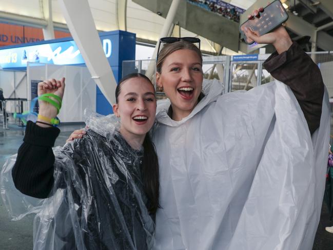 Lucy Vidgen and  Samantha Geddes before the Titans V The Melbourne Storm at CBUS Stadium.Picture: Glenn Campbell