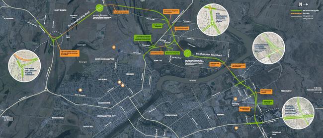 A map of the planned Rockhampton ring road. Picture: Queensland Department of Transport and Main Roads