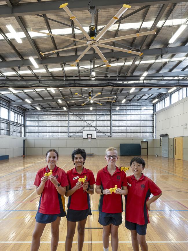 Students at Jells Park Primary School where a Big Ass Fan has been installed in the hall.