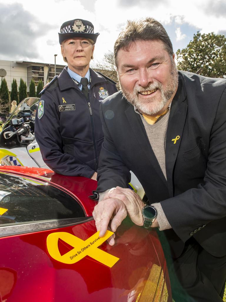 Assistant Commissioner Charysse Pond and Peter Frazer promoting road safety and Operation Zero in the Darling Downs. Picture: Nev Madsen.