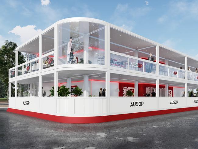 The premium Red Line corporate suite will rise above turn four.