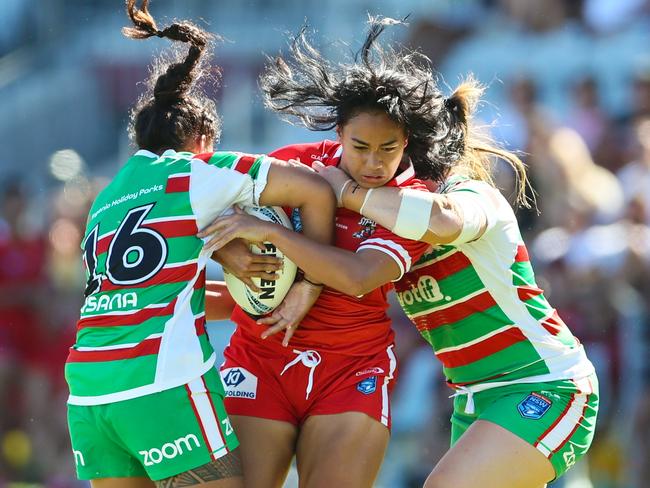 Anji Tau taking a hit up for the Illawarra Steelers. Photo: Denis Ivaneza