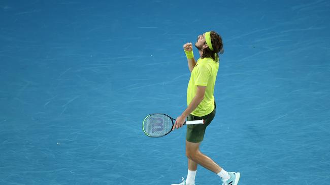 Stefanos Tsitsipas has beaten Rafael Nadal for just the second time in his career to book a spot in the Australian Open semi-finals. Picture: Getty Images.