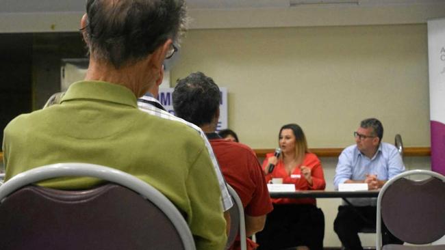 AGED CARE: The panel addresses the crowd at the Aged Care Crisis meeting. Picture: Crystal Jones