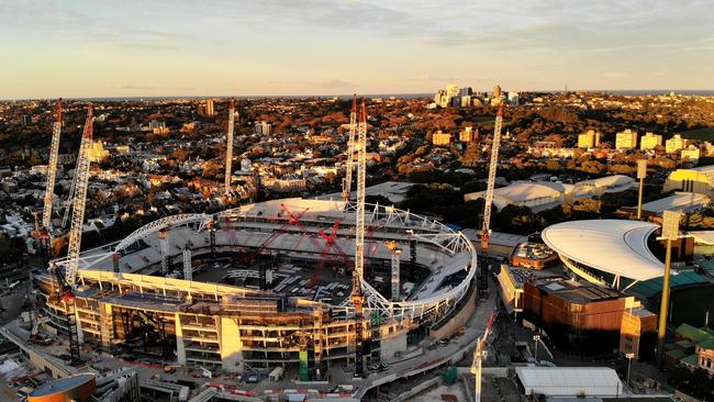 Construction on the new Sydney Football Stadium at Moore Park has stopped during the Covid-19 lockdown. Picture: Toby Zerna