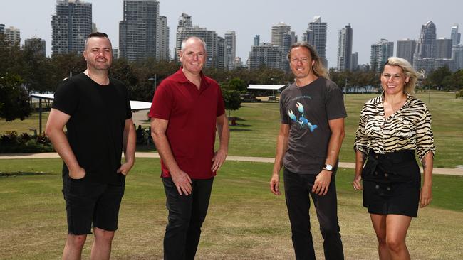 Gold Coast Music Advisory Group members Brad Hosking, chairman Dean Gould, Brad Hinds and Kylie Cobb at Broadwater Parklands. Picture: Jason O'Brien