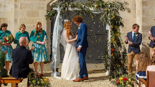 North Melbourne star forward Ben Brown married Hester Mary MacKinnon at Shene Estate and Distillery near Pontville. Pictures: FRED AND HANNAH PHOTOGRAPHY