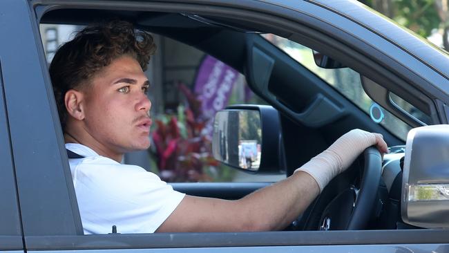 Bronco Reece Walsh leaving Broncos HQ in Red Hill. Picture: Liam Kidston