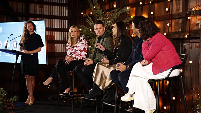 (LR) Pippa Chambers, Mim Haysom, Justin Hind, Naysla Edwards, Michael Rebelo and Christina Aventi speaking at The Growth Agenda event in Sydney. Picture: Adam Yip