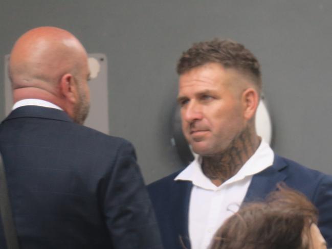 Malcolm Thomas Mote (right), of Mannering Park, talking with his lawyer Michael Ayache outside Wyong Local Court before he pleaded guilty to supplying nearly 3kg of cocaine. Picture: NewsLocal