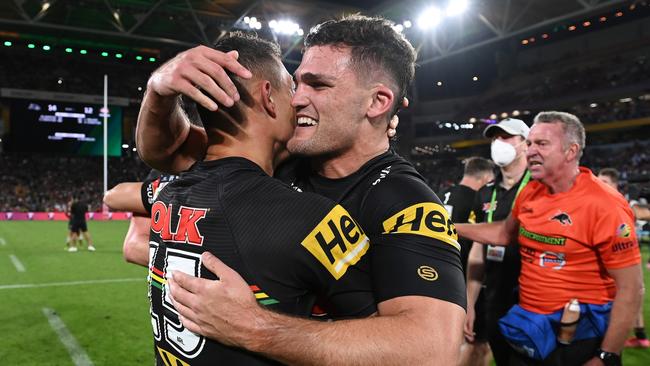 Nathan Cleary of the Panthers and Scott Sorensen of the Panthers