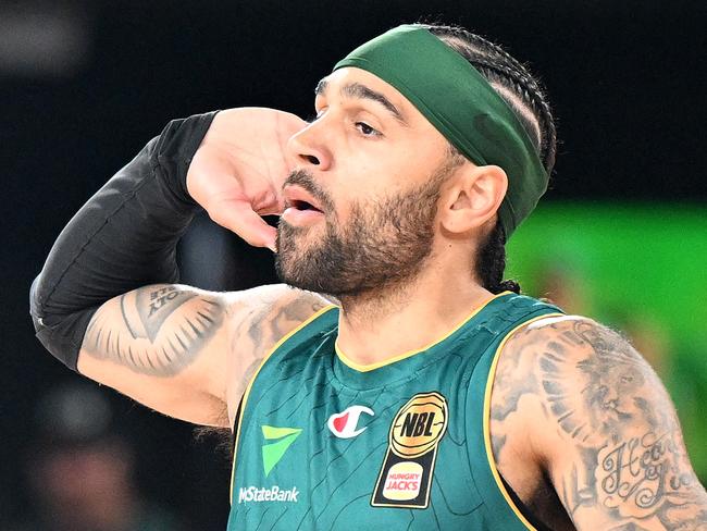 HOBART, AUSTRALIA - DECEMBER 29: Jordon Crawford of the Jackjumpers  during the round 14 NBL match between the Tasmania Jackjumpers and Brisbane Bullets at MyState Bank Arena, on December 29, 2024, in Hobart, Australia. (Photo by Steve Bell/Getty Images)