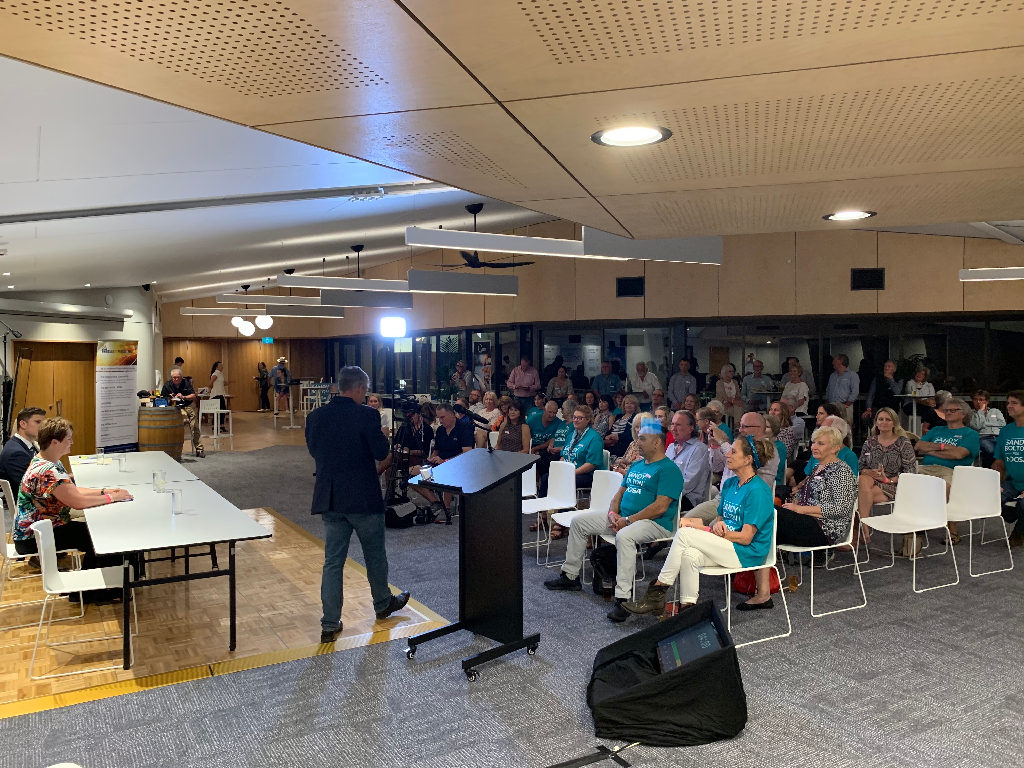 The Noosa community listens in for a state election forum at Sunshine Beach Surf Club.